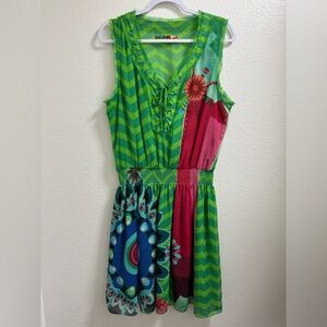 Desigual Damen Kleid Urex Dress Elastic Waist Sheer Lined Geometric XL EUR 44